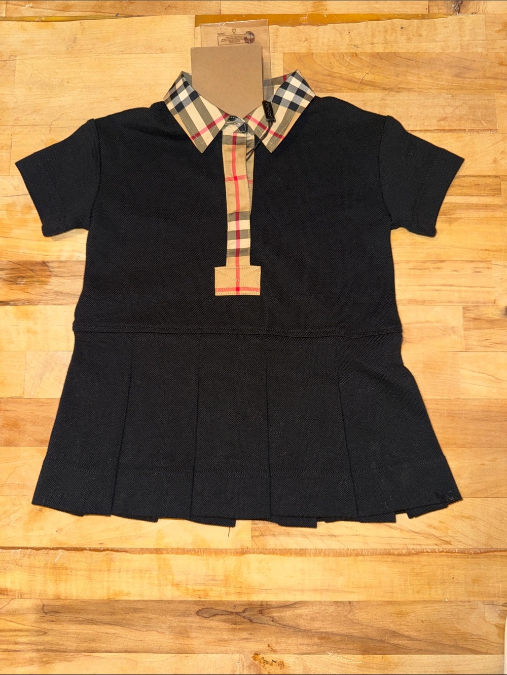 Burberry Black Girls Polo Dress with Nova Check Trim